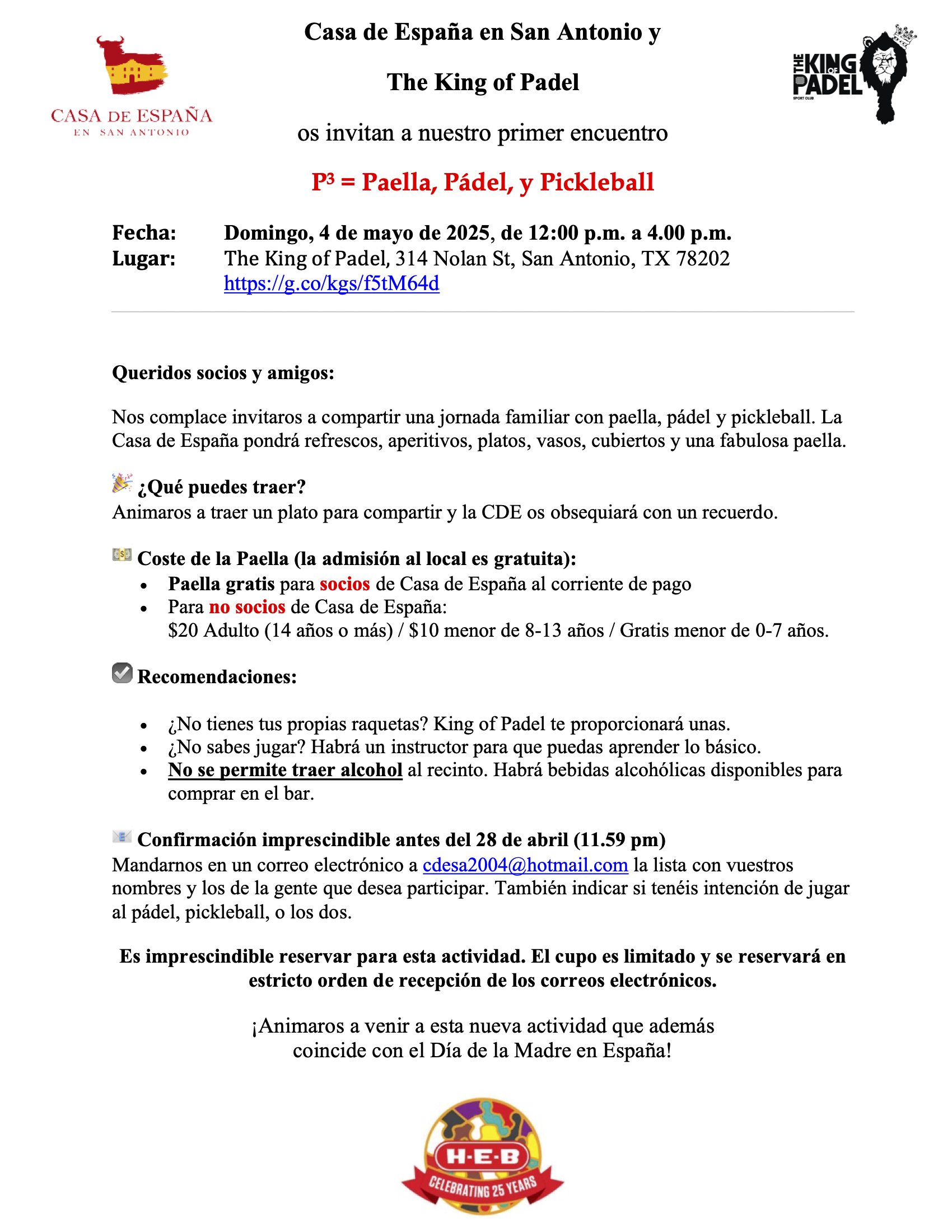 P3 = Paella, Pádel, Pickleball